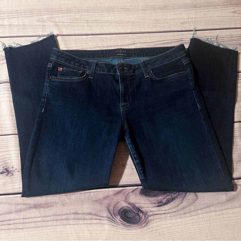 Hudson Dark Wash Raw Hem Straight Leg Jeans